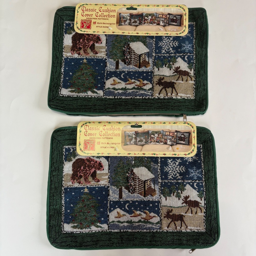 Vintage American Crafts‎ Tapestry Pillow Cover Set 10x14 Rect Woodland Christmas